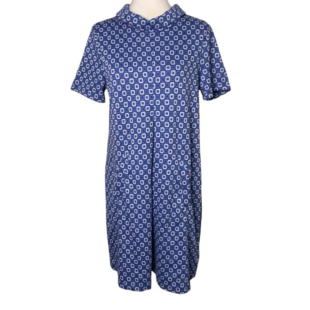 Tyler Boe Women’s Small Blue Geometric Print Mini Dress Cottagecore Modest
